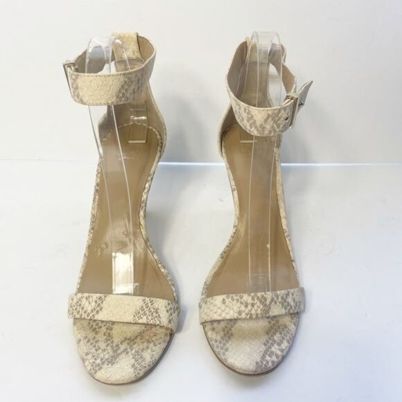 Ann Taylor Geri Snake Skin Ankle Strap Sandals Neutral Beige Size 8.5 - Picture 3 of 9